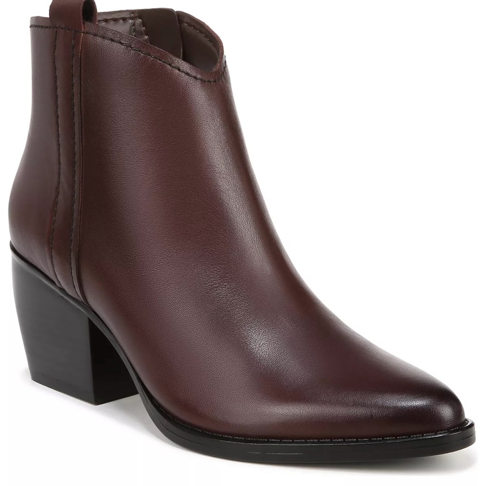 Naturalizer Brown Leather Ankle Boots with Chunky Heel and Elastic Panels